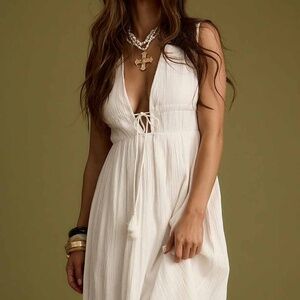 12th Tribe Turks Plunge White Gauze Maxi Dress Size SS